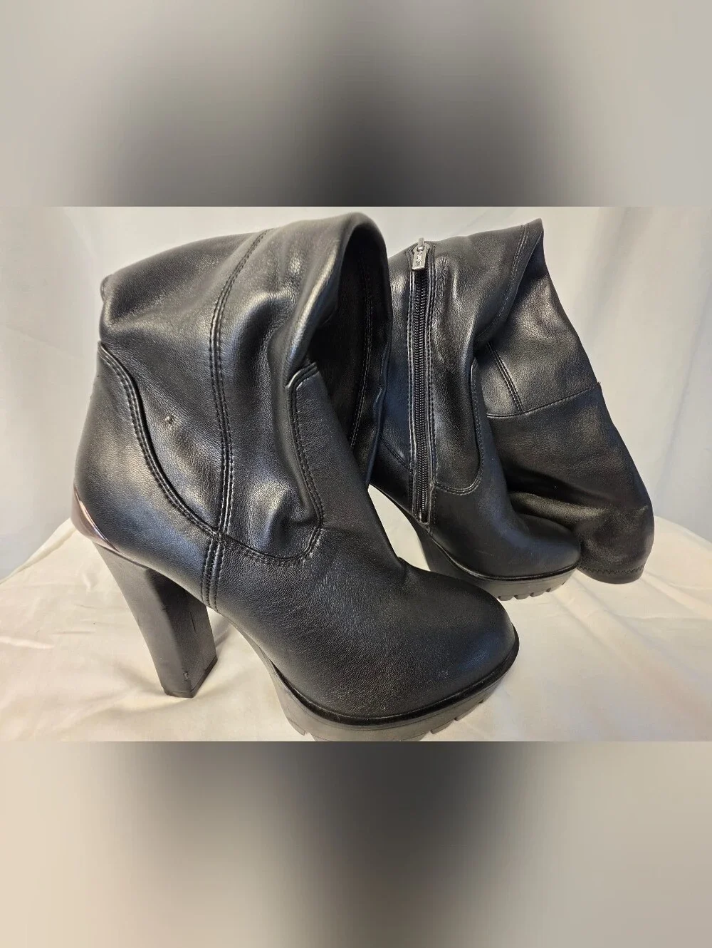 GUESS Black Faux Leather Over-the-Knee Platform Lug Sole Boots Size 6.5